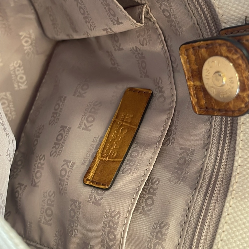 Michael Kors Hamilton Large Canvas Tote | Croc Embossed Leather Trim Cream - Picture 10 of 10